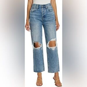 Cassie Super High Rise Straight Crop in Blossom Distressed